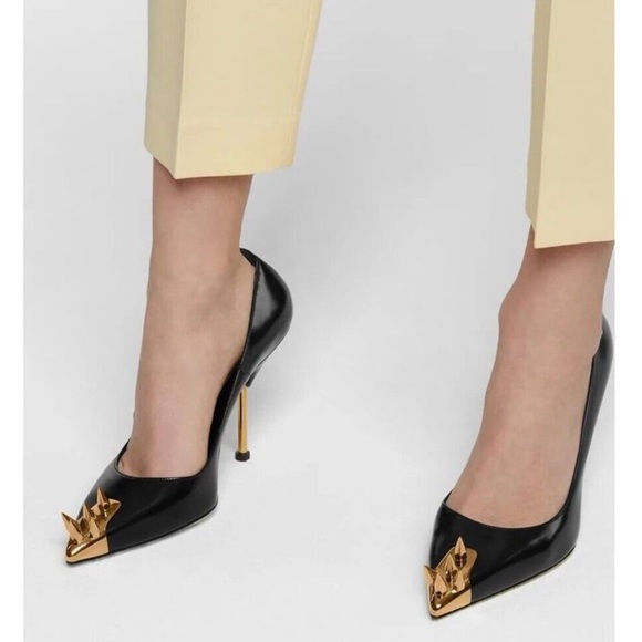 Alexander McQueen Punk Spike Gold Stud Black Leather Stiletto Pumps 10/40 NWT - Picture 10 of 10